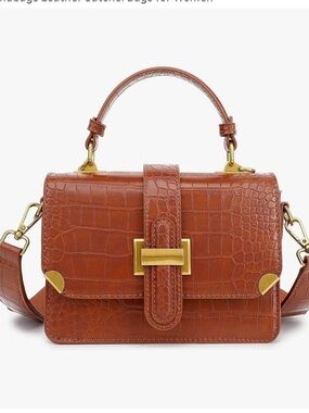 Leather Croc-Embossed Top Handle Satchel - Brown